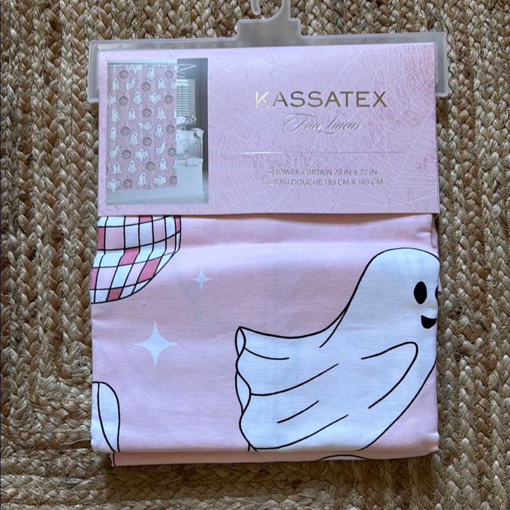 Kassatex Pink and White Ghost Disco Ball Shower Curtain